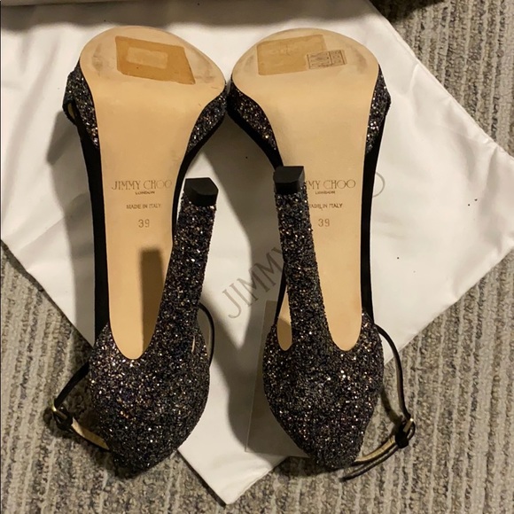 NIB Jimmy Choo Misty Glitter Twilight Black Heels - Picture 4 of 6